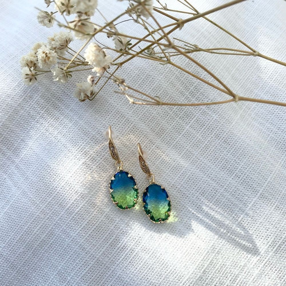 Zircon ombré drop earrings  💙💚 - Picture 3 of 3